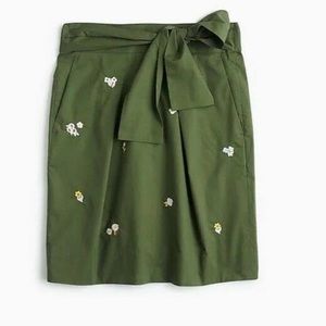J Crew embroidered floral green skirt